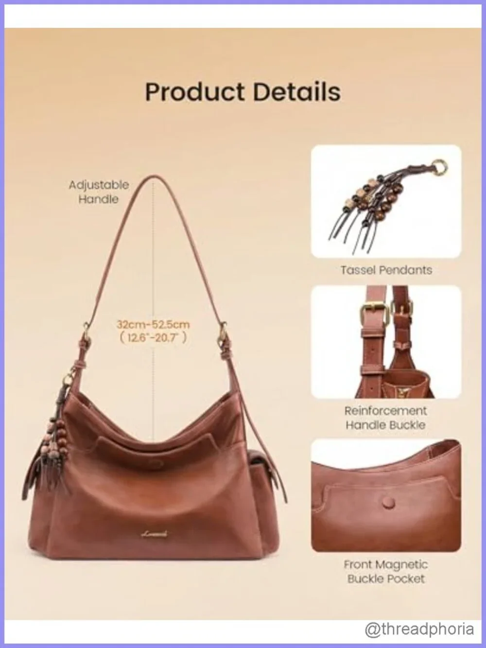 Faux Leather Hobo Shoulder Crossbody Purse with Tassel Charm Handbag